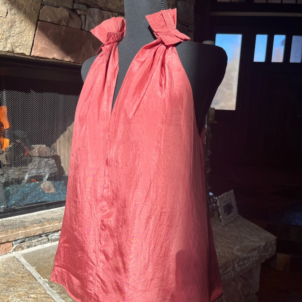 Elegant Salmon 100% Silk Sleeveless Top